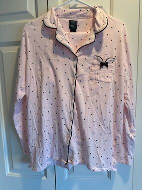 Laura Ashley Light Pink Polka Dot Top with Black Trim
